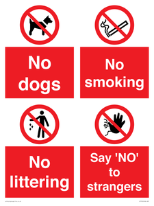 Playground Sign - No dogs, No smoking, No littering, Say 'NO' to strangers